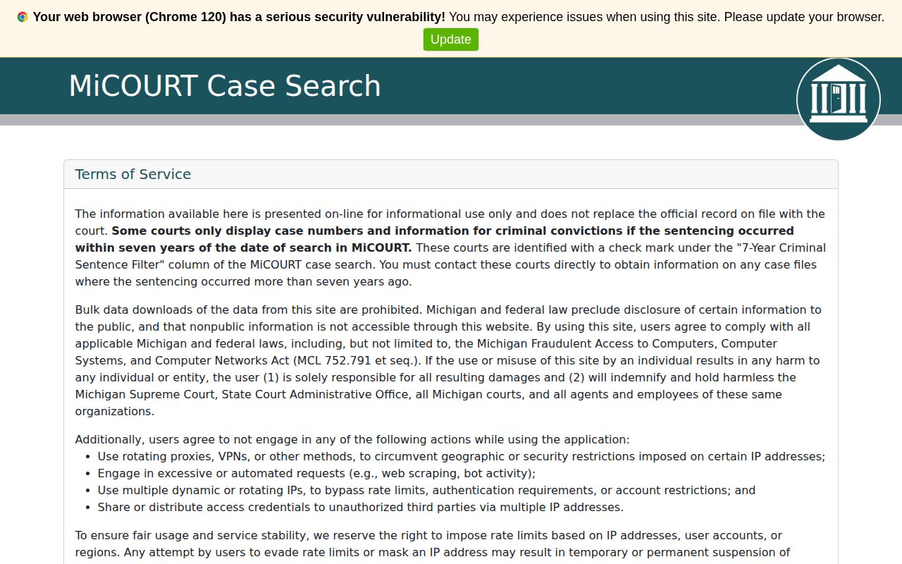 MiCOURT search for Allegan County release and court records