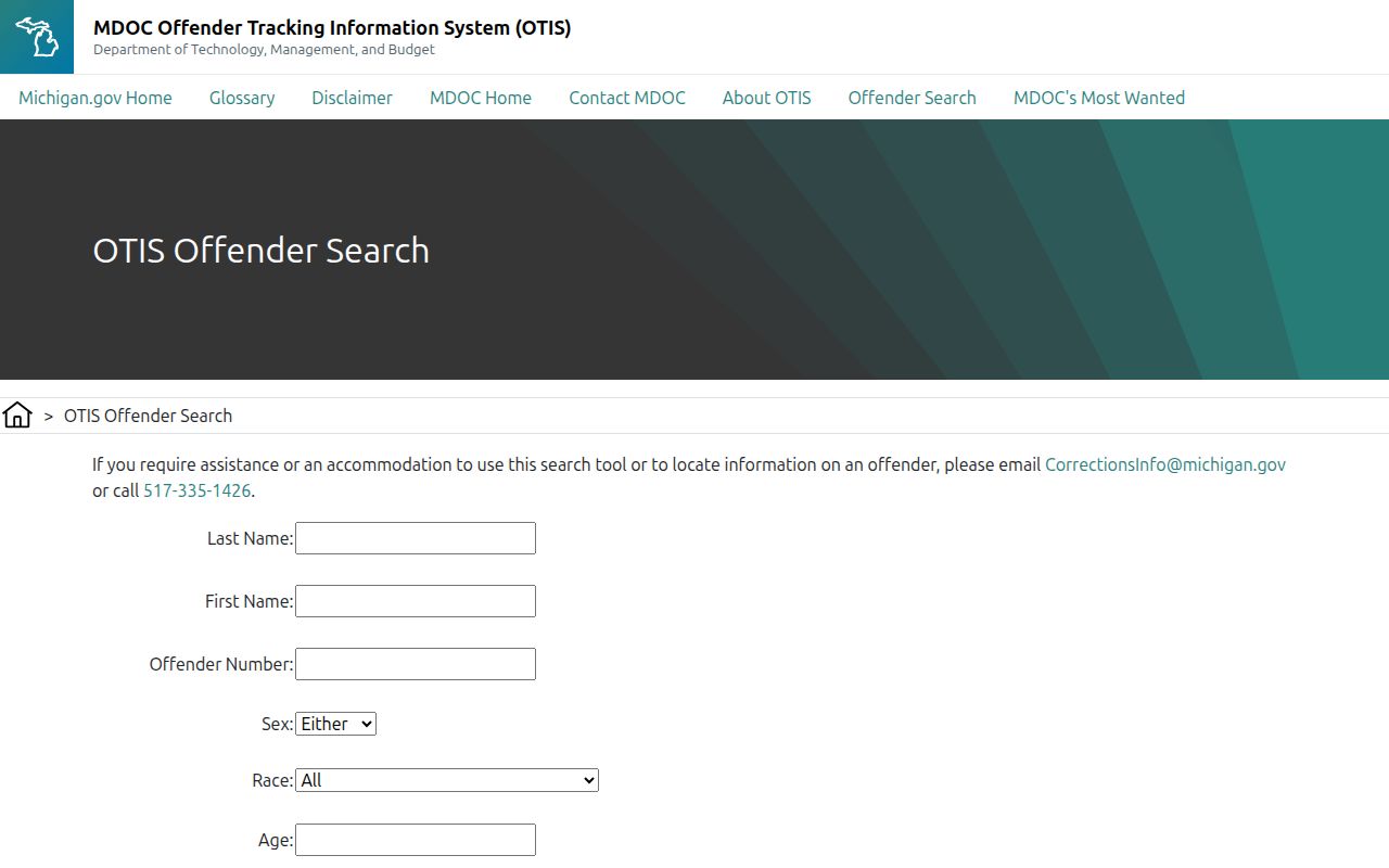 Michigan OTIS search for Allegan County released inmate records
